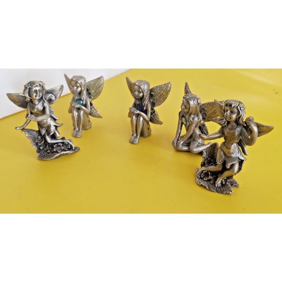 Vintage Pewter & Gemstone Fairies Figurines Lot of 5 - Picture 2 of 16